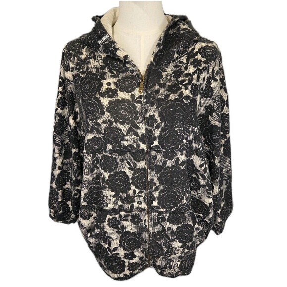 Billabong Women’s Black Floral Lace Print Zip Hoodie Jacket M EUC Surf Sk8TR EUC - Picture 1 of 5